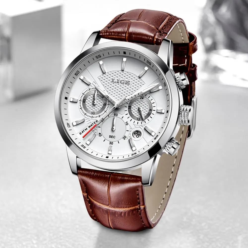 LIGE Top Brand Luxury Casual Leather Quartz Men’s Watch
